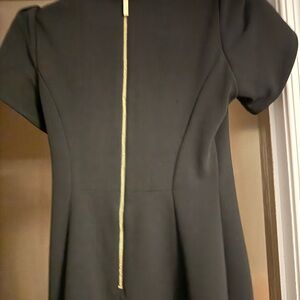 Black Short-Sleeve Fit-and-Flare Dress with Gold Back Zipper